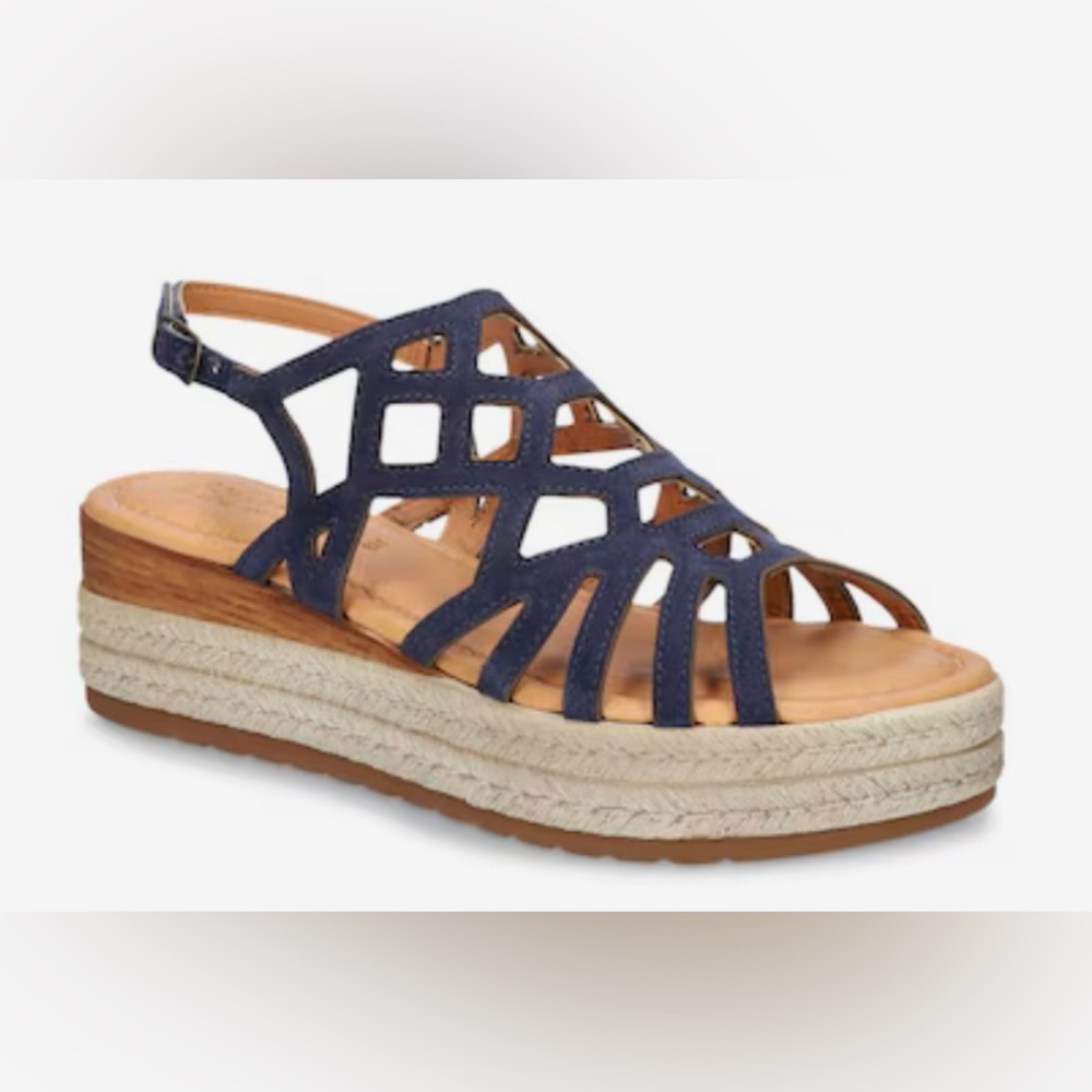 Bella Vita Zip-Italy Espadrille Women’s Suede Flatform Sandals Navy Size 6.5